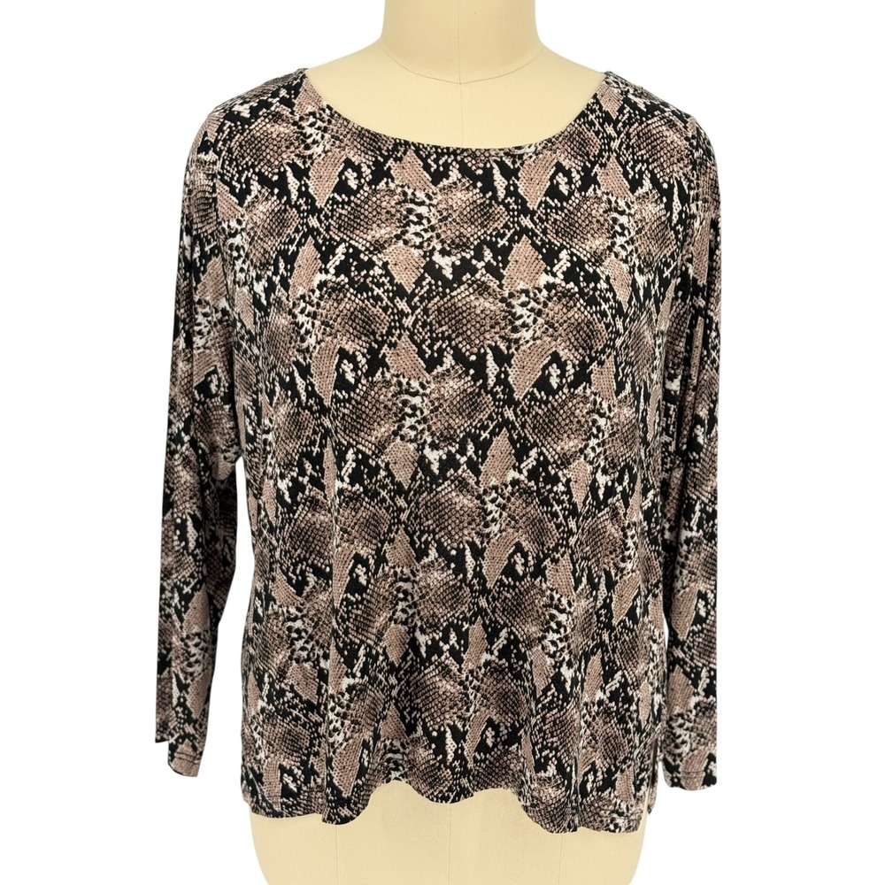 Mario Serrani Italy Top Brown Snakeskin Print Long Sleeve XXL